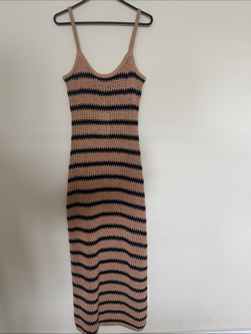 Rhythm Striped Crochet Maxi Dress in Beige and Black